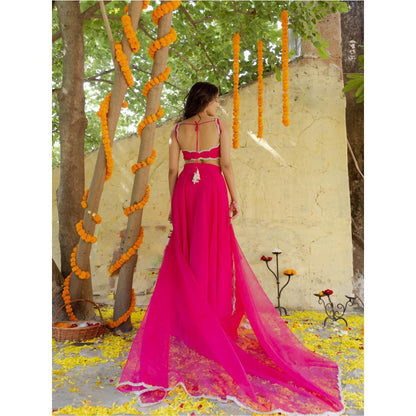 DEASHA INDIA Rani Magenta Pink Detailed Lehenga with Blouse and Dupatta (Set of 3)