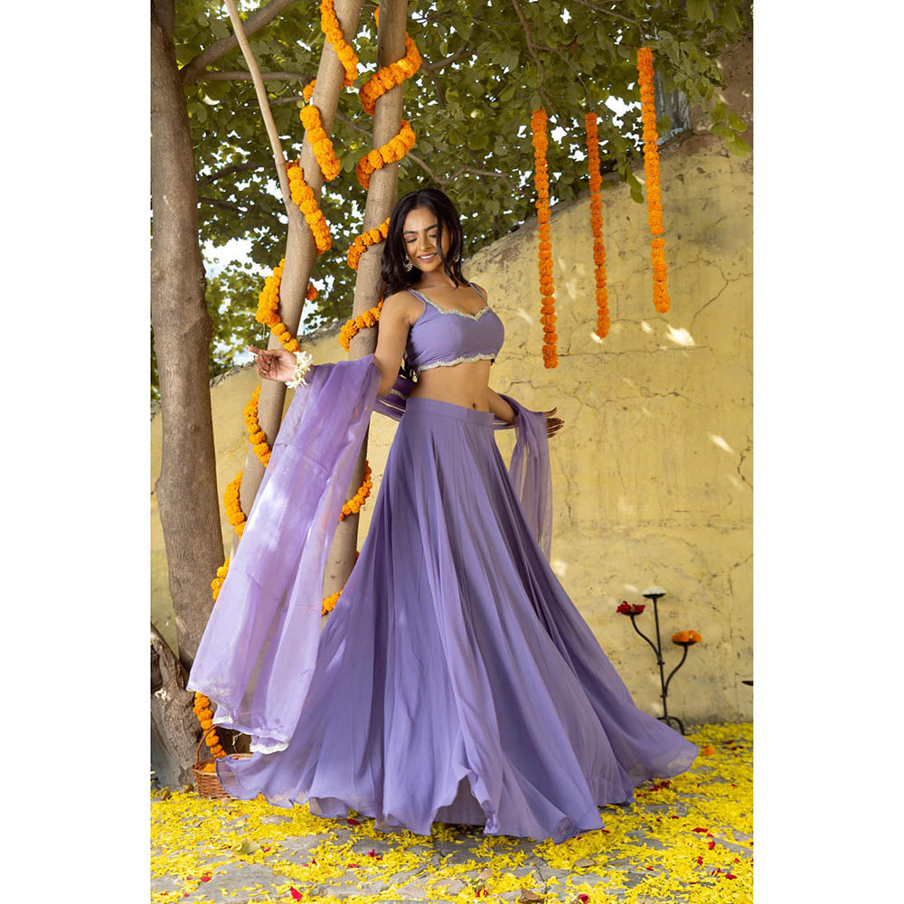 DEASHA INDIA Tara Purple Detailed Lehenga with Blouse and Dupatta (Set of 3)
