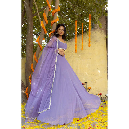 DEASHA INDIA Tara Purple Detailed Lehenga with Blouse and Dupatta (Set of 3)
