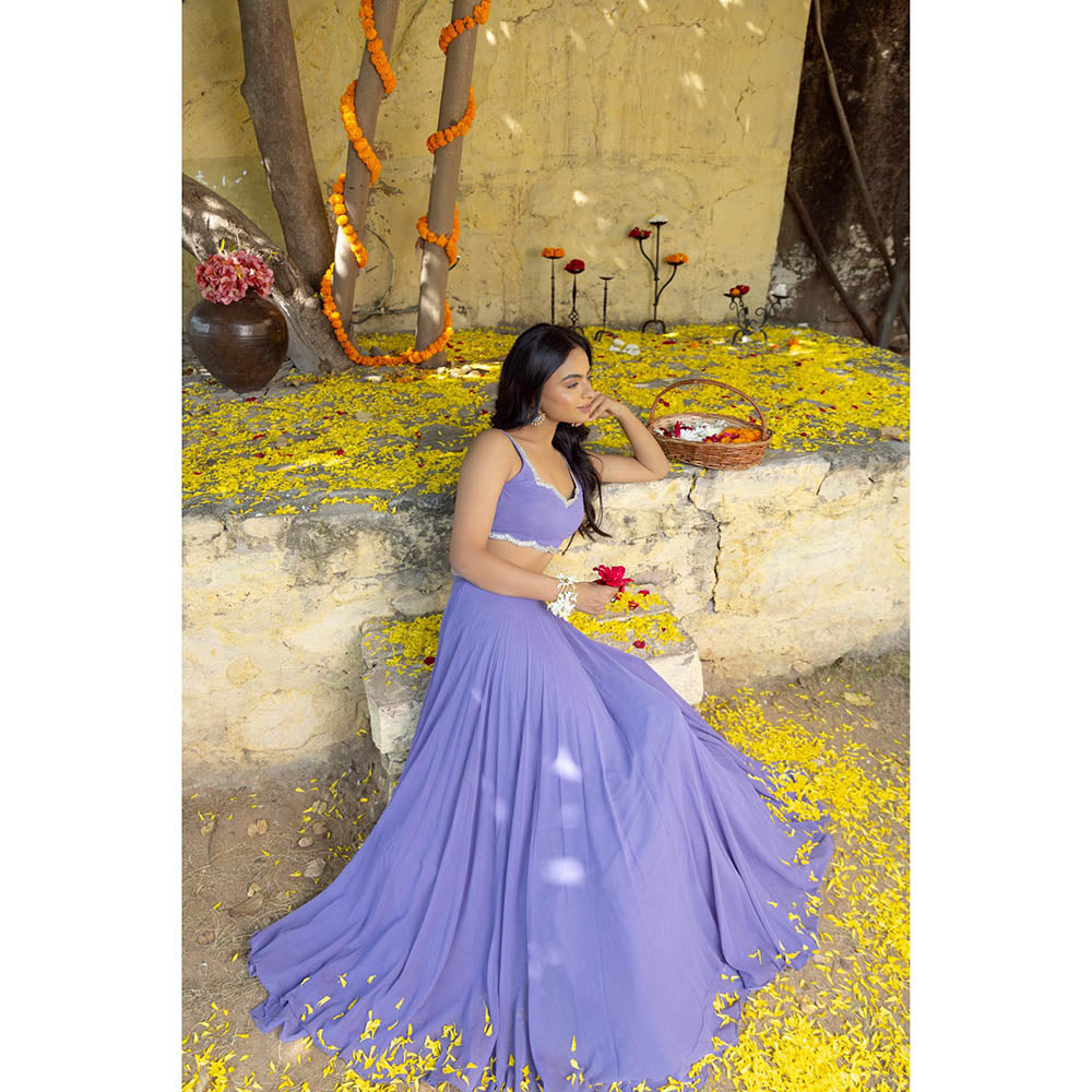 DEASHA INDIA Tara Purple Detailed Lehenga with Blouse and Dupatta (Set of 3)