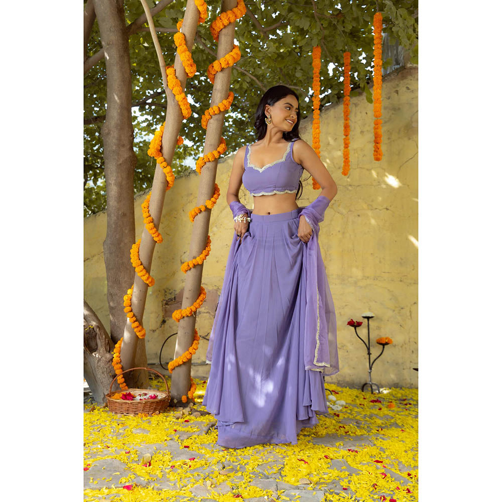 DEASHA INDIA Tara Purple Detailed Lehenga with Blouse and Dupatta (Set of 3)