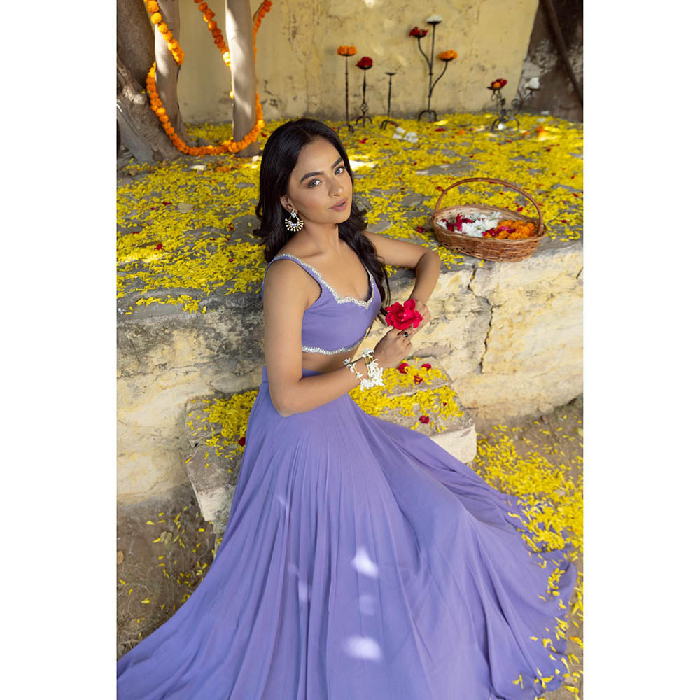 DEASHA INDIA Tara Purple Detailed Lehenga with Blouse and Dupatta (Set of 3)