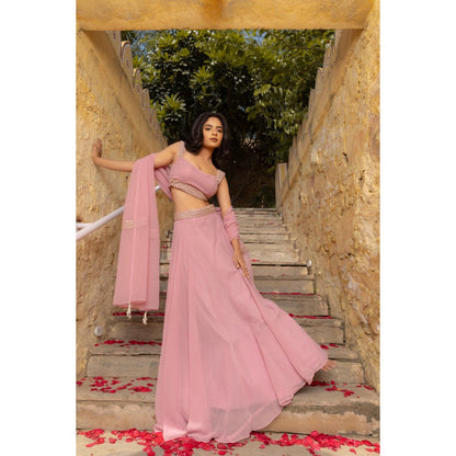 DEASHA INDIA Tarini Pastel Pink Detailed Lehenga with Blouse and Dupatta (Set of 3)