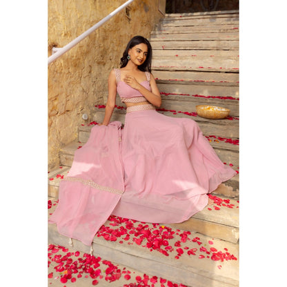 DEASHA INDIA Tarini Pastel Pink Detailed Lehenga with Blouse and Dupatta (Set of 3)