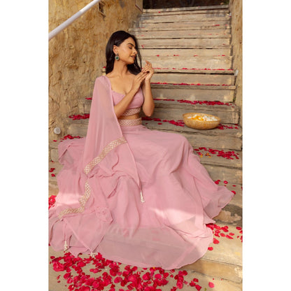 DEASHA INDIA Tarini Pastel Pink Detailed Lehenga with Blouse and Dupatta (Set of 3)