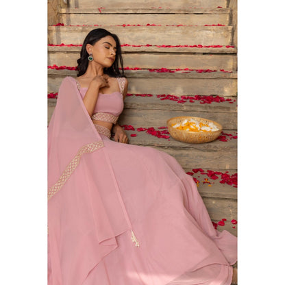 DEASHA INDIA Tarini Pastel Pink Detailed Lehenga with Blouse and Dupatta (Set of 3)
