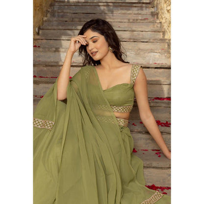 DEASHA INDIA Mayree Pastel Green Detailed Lehenga with Blouse and Dupatta (Set of 3)