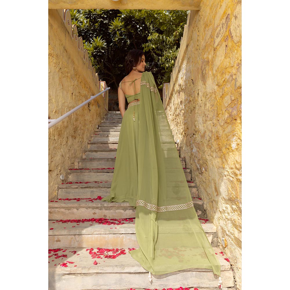 DEASHA INDIA Mayree Pastel Green Detailed Lehenga with Blouse and Dupatta (Set of 3)