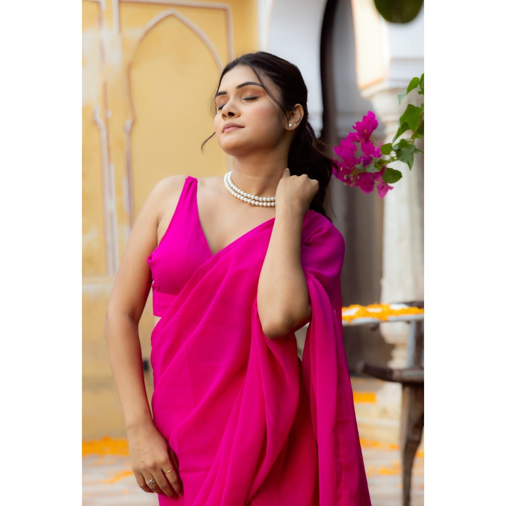 DEASHA INDIA Urvika Pink Ruffle Pre Draped Saree with Stitched Blouse