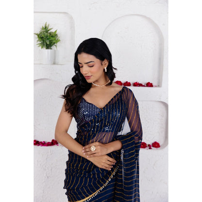 DEASHA INDIA Kairi Midnight Blue Pre Draped Saree with Stitched Blouse
