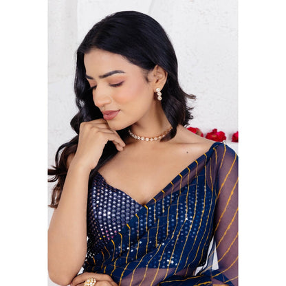 DEASHA INDIA Kairi Midnight Blue Pre Draped Saree with Stitched Blouse
