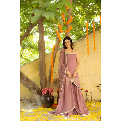DEASHA INDIA Avya Mauve Detailed Sharara with Short Kurta and Dupatta (Set of 3)