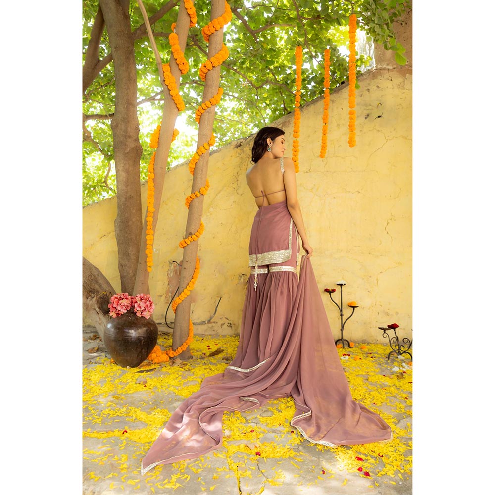 DEASHA INDIA Avya Mauve Detailed Sharara with Short Kurta and Dupatta (Set of 3)