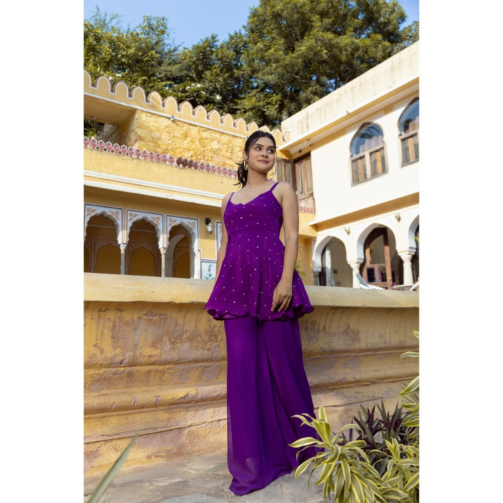 DEASHA INDIA Ira True Purple Short Kurta with Sharara (Set of 2)