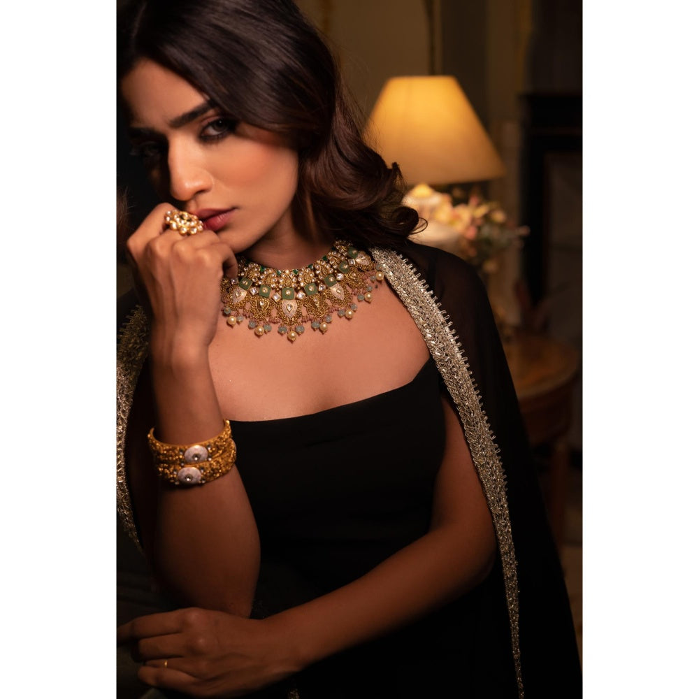 DEASHA INDIA Sumira Black Kurta with Pant and Dupatta (Set of 3)