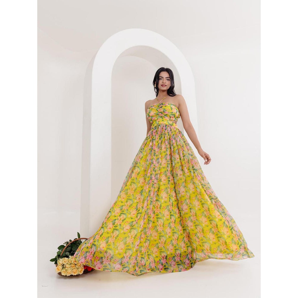DEASHA INDIA Yellow Niva Floral Printed Long Dress
