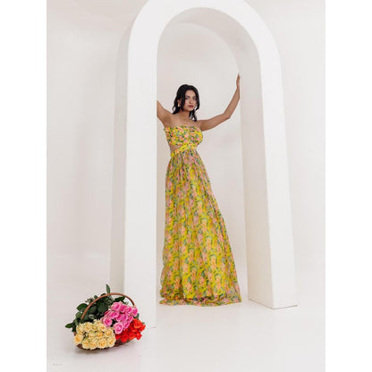 DEASHA INDIA Yellow Niva Floral Printed Long Dress