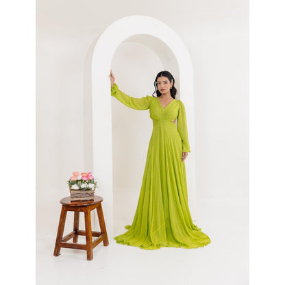 DEASHA INDIA Lisa Neon Green Draped Long Dress