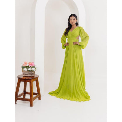 DEASHA INDIA Lisa Neon Green Draped Long Dress