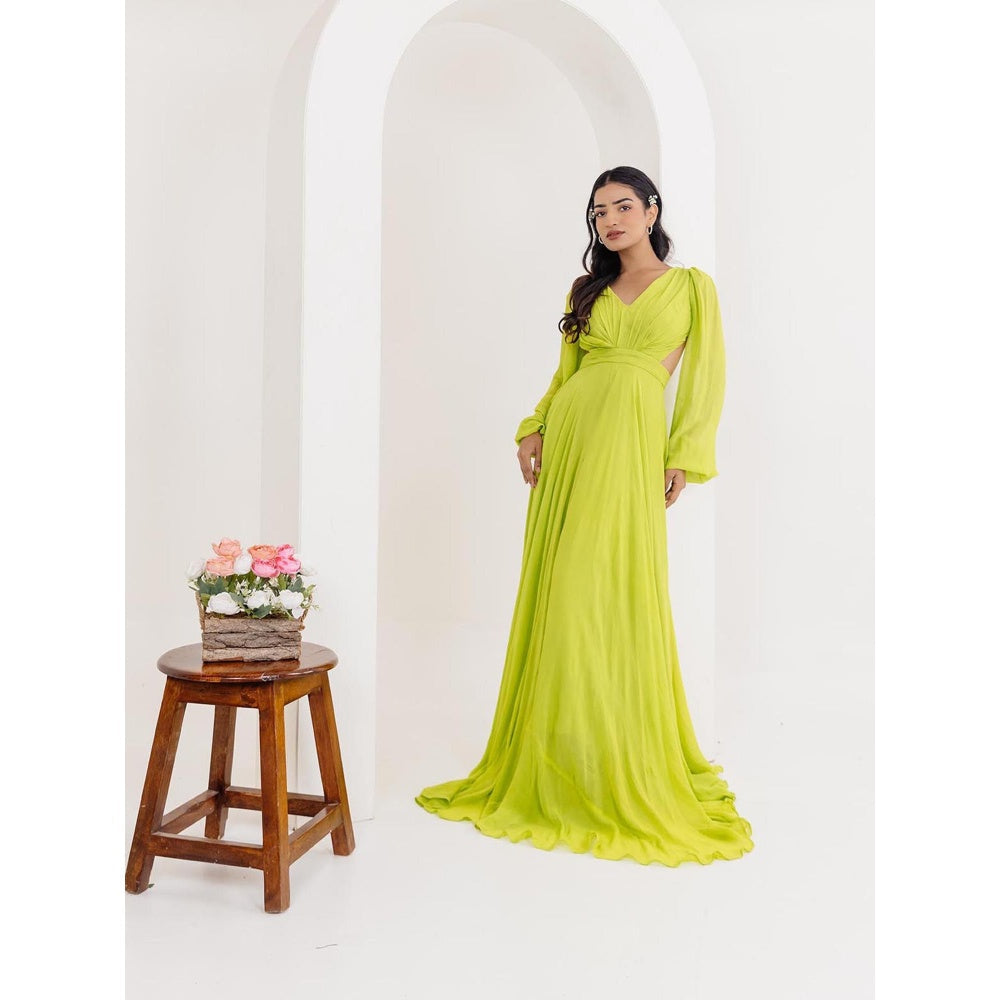 DEASHA INDIA Lisa Neon Green Draped Long Dress