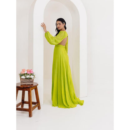 DEASHA INDIA Lisa Neon Green Draped Long Dress