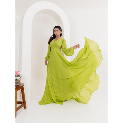 DEASHA INDIA Lisa Neon Green Draped Long Dress