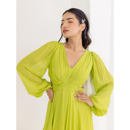 DEASHA INDIA Lisa Neon Green Draped Long Dress