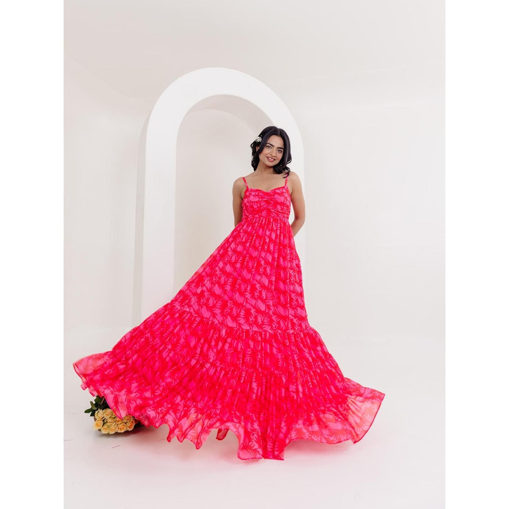 DEASHA INDIA Anahi Pink Floral Printed Long Dress