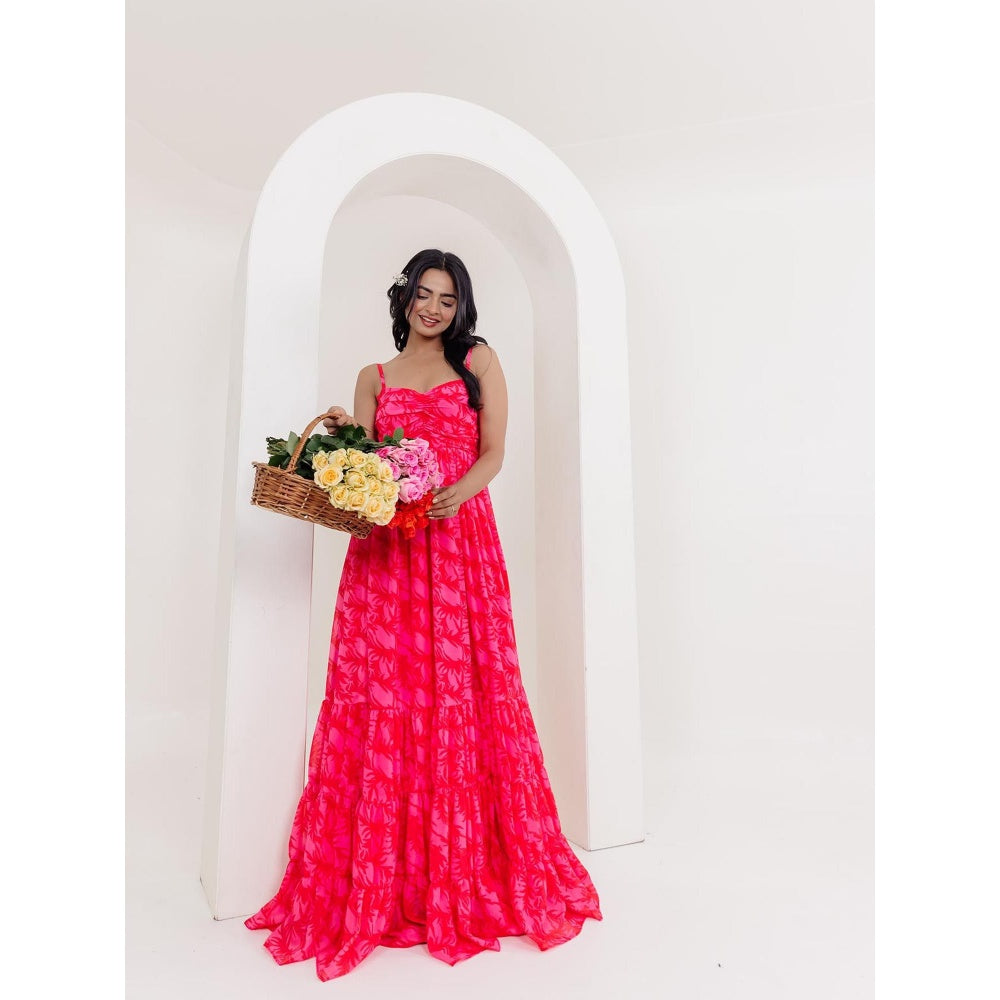 DEASHA INDIA Anahi Pink Floral Printed Long Dress