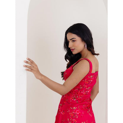 DEASHA INDIA Rumi Magenta Pink Floral Side Slit Long Dress