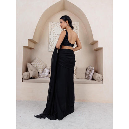 DEASHA INDIA Sana Black One Shoulder Ready To Wear Saree with Stitched Blouse
