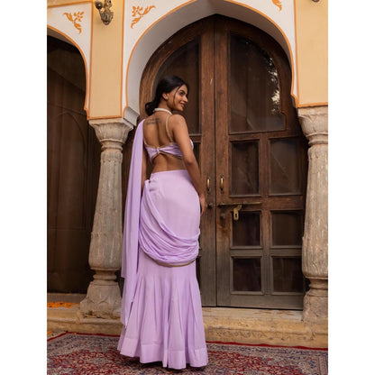 DEASHA INDIA Lavender Pre Draped Saree with Stitched Blouse