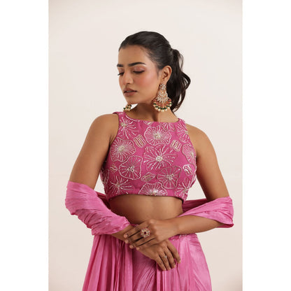 DEASHA INDIA Nazah Pink Pure Silk Pre Draped Saree with Stitched Blouse