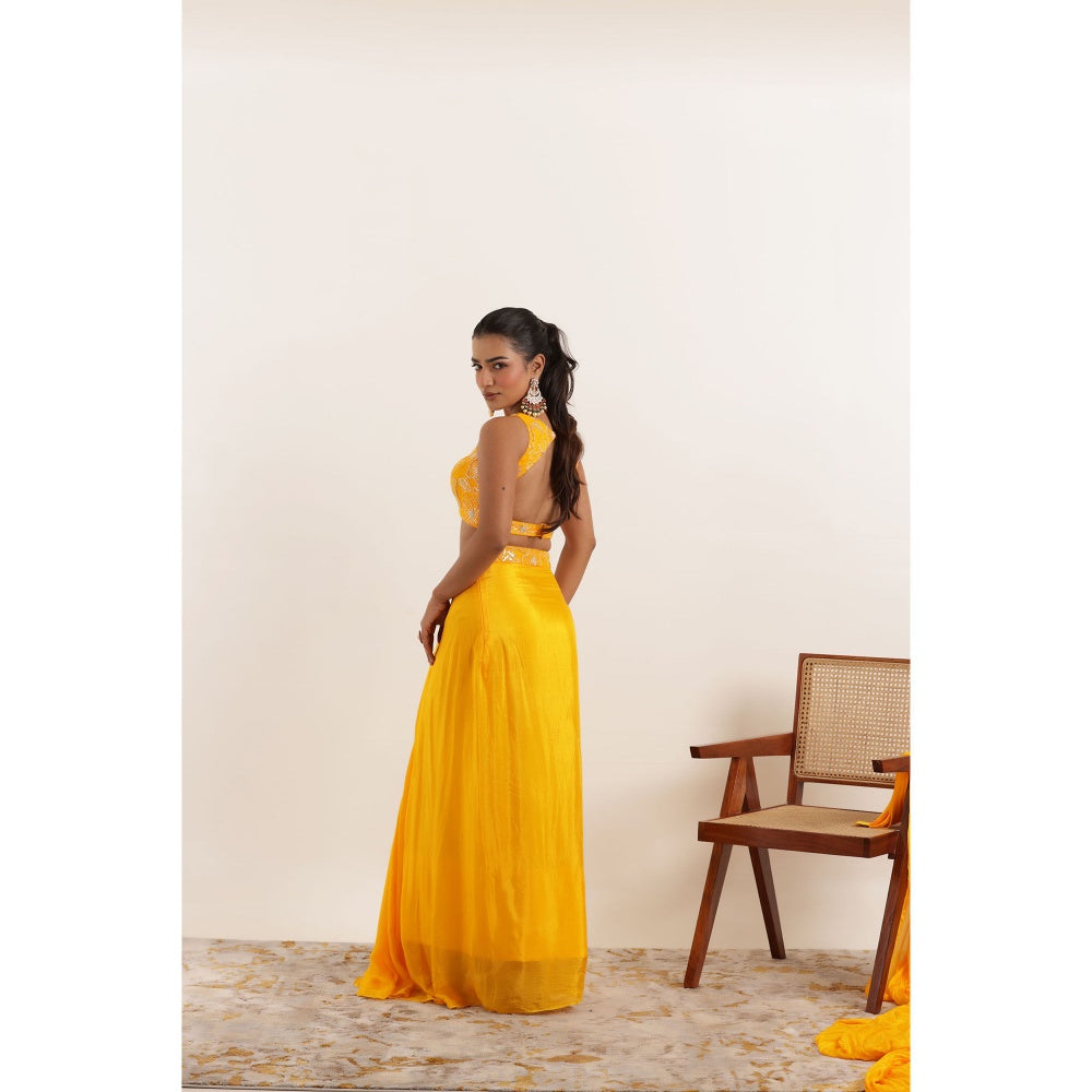 DEASHA INDIA Niara Yellow Pure Silk Pre Draped Saree with Stitched Blouse