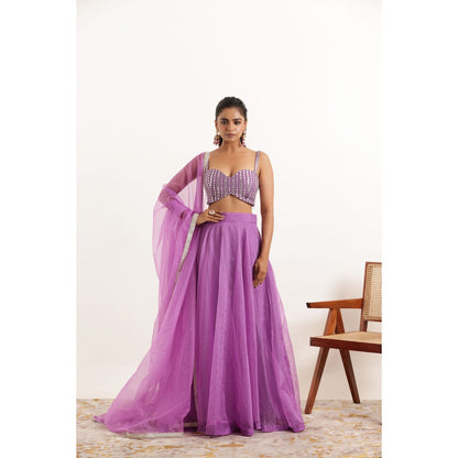 DEASHA INDIA Aahana Lavender Detailed Organza Lehenga with Blouse and Dupatta (Set of 3)