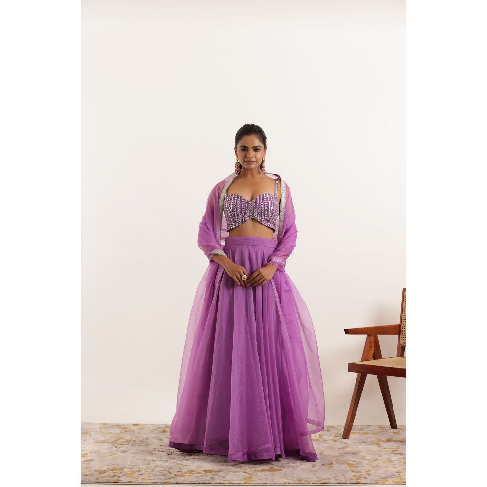 DEASHA INDIA Aahana Lavender Detailed Organza Lehenga with Blouse and Dupatta (Set of 3)