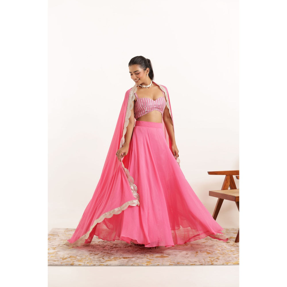 DEASHA INDIA Aarohi Hot Pink Detailed Lehenga with Blouse and Dupatta (Set of 3)