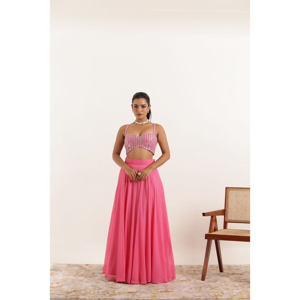 DEASHA INDIA Aarohi Hot Pink Detailed Lehenga with Blouse and Dupatta (Set of 3)