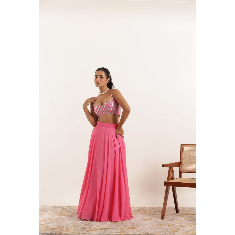 DEASHA INDIA Aarohi Hot Pink Detailed Lehenga with Blouse and Dupatta (Set of 3)