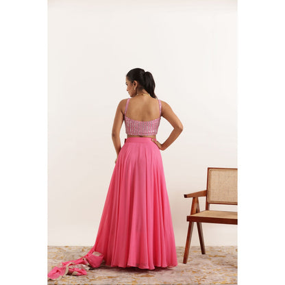 DEASHA INDIA Aarohi Hot Pink Detailed Lehenga with Blouse and Dupatta (Set of 3)