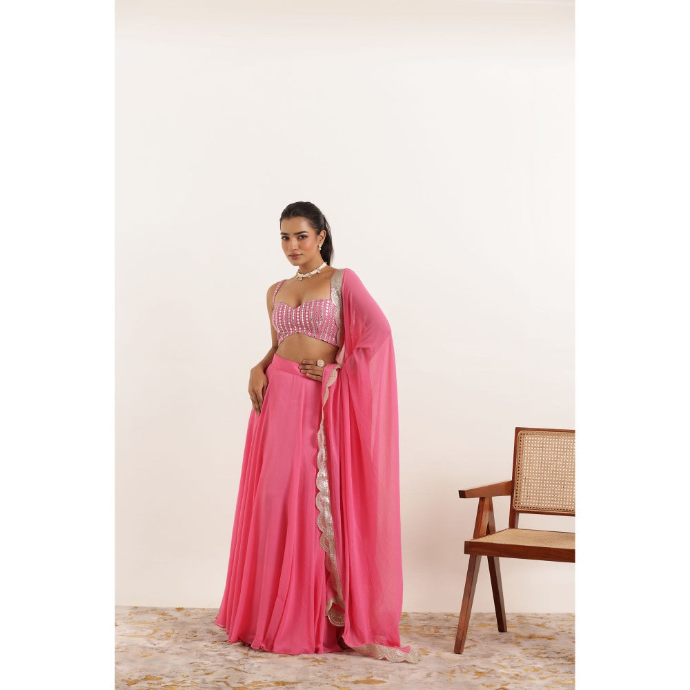 DEASHA INDIA Aarohi Hot Pink Detailed Lehenga with Blouse and Dupatta (Set of 3)