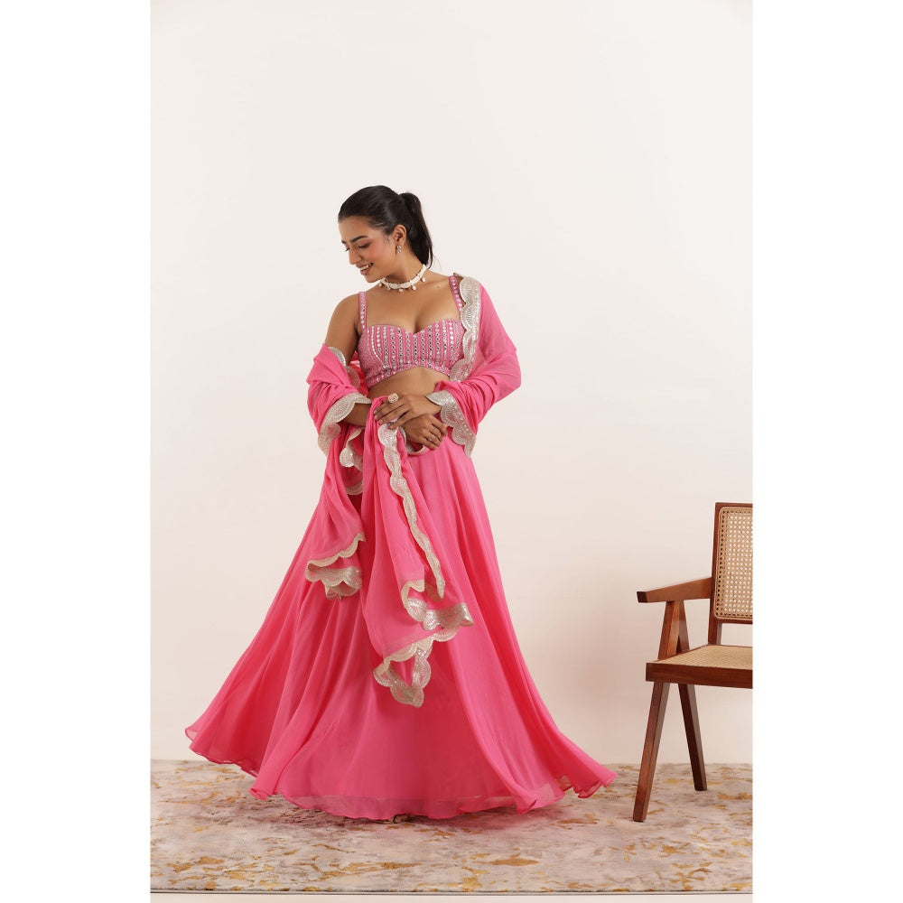 DEASHA INDIA Aarohi Hot Pink Detailed Lehenga with Blouse and Dupatta (Set of 3)