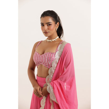 DEASHA INDIA Aarohi Hot Pink Detailed Lehenga with Blouse and Dupatta (Set of 3)