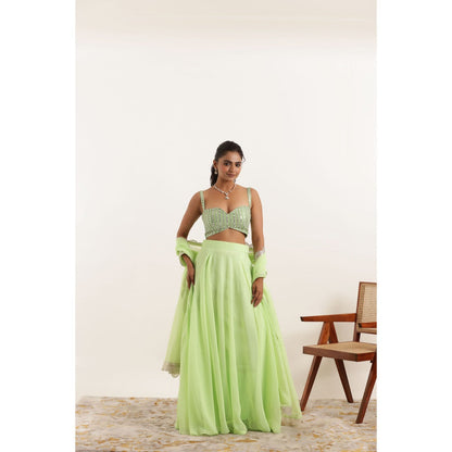 DEASHA INDIA Aisha Light Neon Green Detailed Lehenga with Blouse and Dupatta (Set of 3)