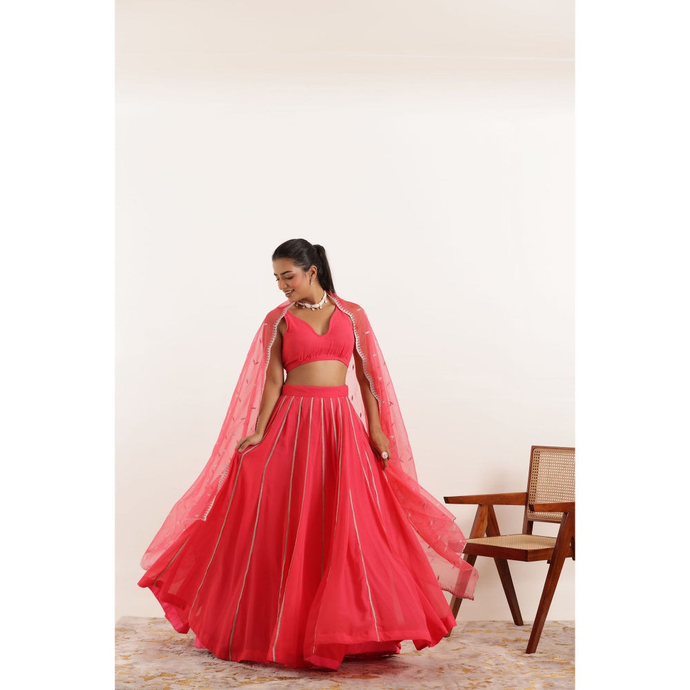 DEASHA INDIA Ayana Fiery Rose Detailed Lehenga with Blouse and Dupatta (Set of 3)