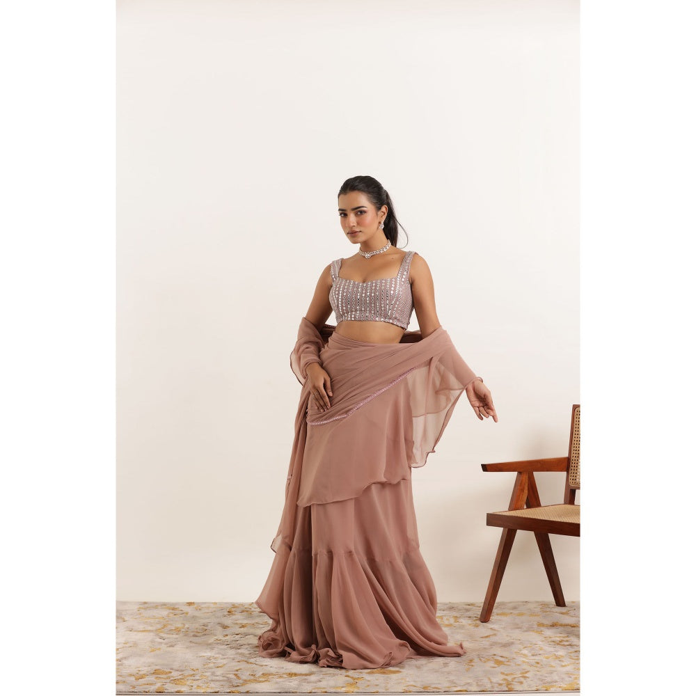 DEASHA INDIA Ameera Mauve Chiku Ruffle Pre Draped Saree with Stitched Blouse