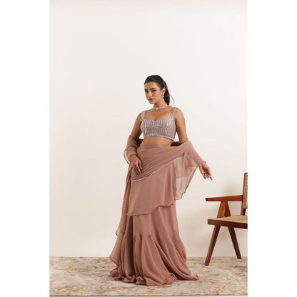 DEASHA INDIA Ameera Mauve Chiku Ruffle Pre Draped Saree with Stitched Blouse