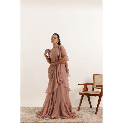 DEASHA INDIA Ameera Mauve Chiku Ruffle Pre Draped Saree with Stitched Blouse
