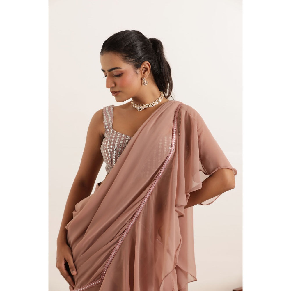 DEASHA INDIA Ameera Mauve Chiku Ruffle Pre Draped Saree with Stitched Blouse