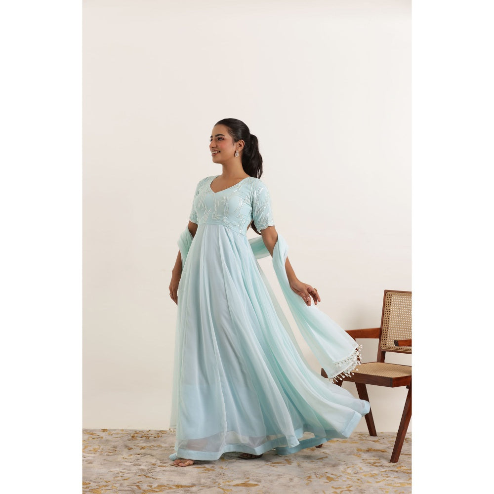 DEASHA INDIA Aavya Light Turquoise Anarkali with Dupatta (Set of 2)